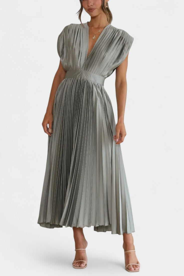 Audrey Pleated V-Neck Midi Dress