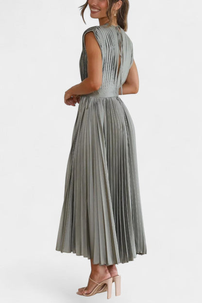 Audrey Pleated V-Neck Midi Dress