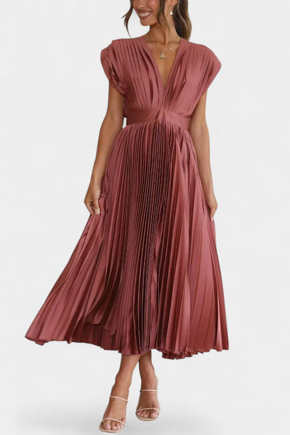 Audrey Pleated V-Neck Midi Dress
