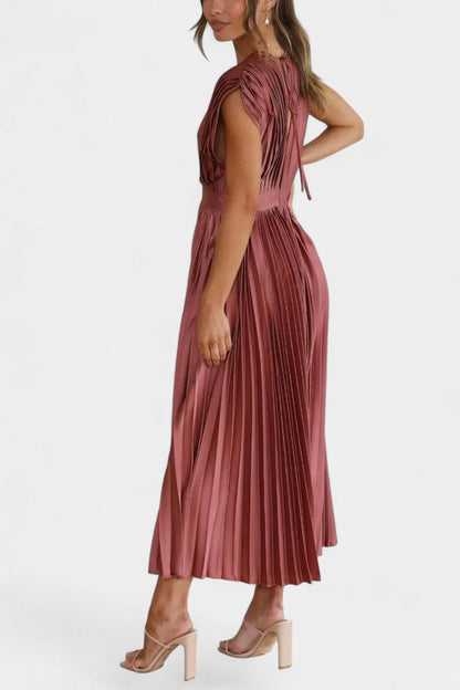 Audrey Pleated V-Neck Midi Dress