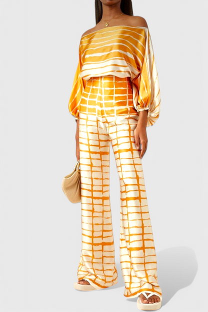 Sybella Off-Shoulder 2 Piece Set with Wide-Leg Pants