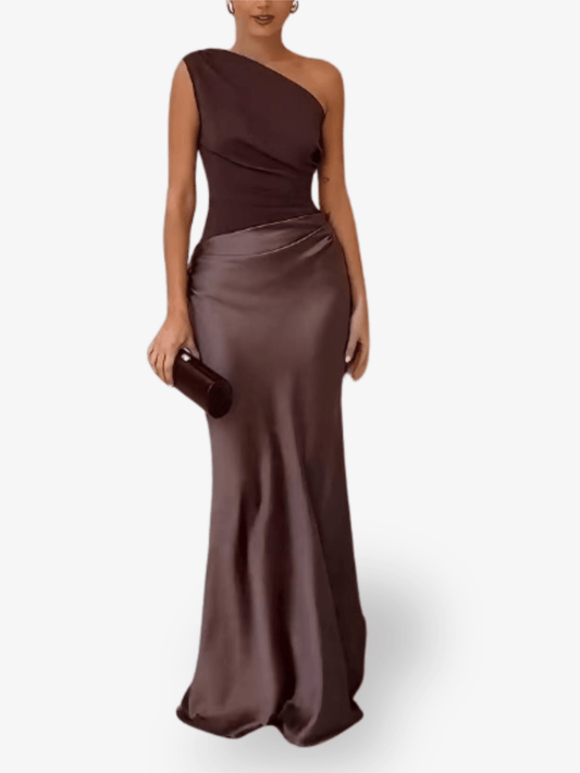 Alina | One - Shoulder Pleated Maxi Dress - Lora Toronto