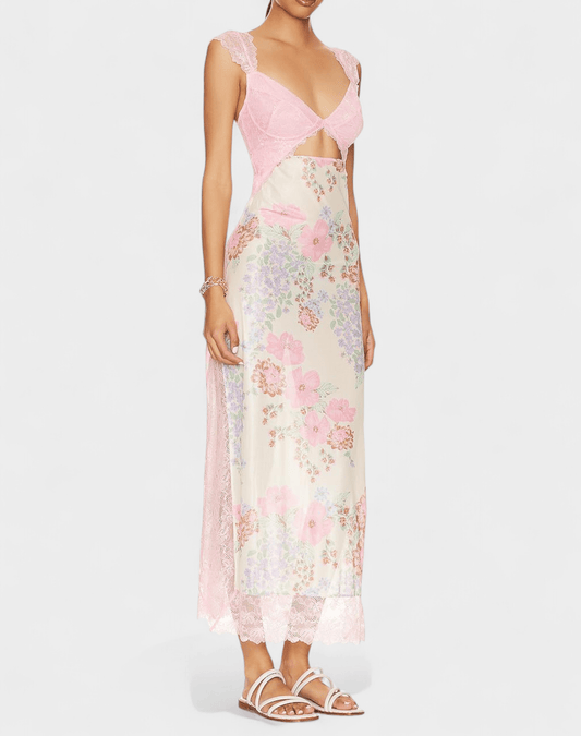 Amara | Lace Patchwork Backless Maxi Dress - Lora Toronto