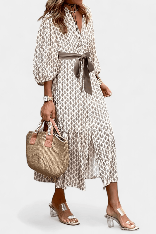 Antonia | Button - Front Tie - Waist Midi Dress - Lora Toronto