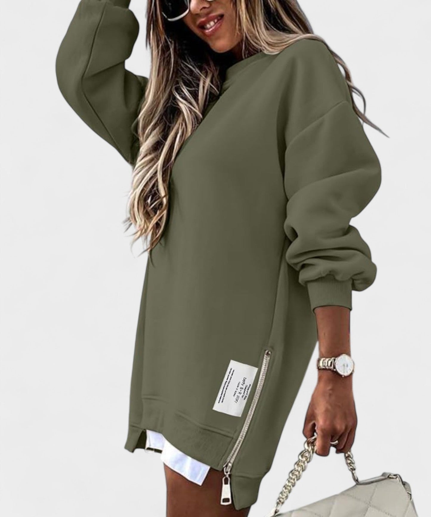 Aria | Oversized Zip - Slit Sweatshirt - Lora Toronto
