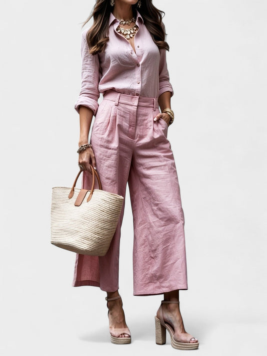 Celeste | Wide - Leg Linen Pants & Shirt Set - Lora Toronto