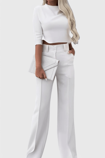 Cleo 2 Set with 3/4 Sleeve Top and Wide - Leg Trousers - Lora Toronto