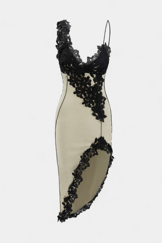 Diana | Asymmetric Lace Panel Midi Dress - Lora Toronto