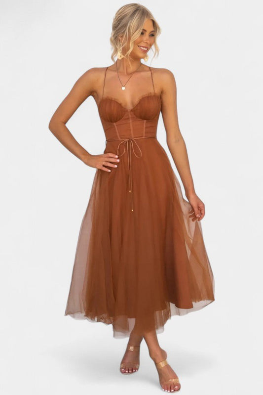 Eileen | Corset Tulle Midi Dress - Lora Toronto