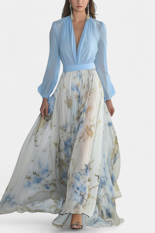 Eliane | Stunning Floral Print V - Neck Maxi Dress - Lora Toronto