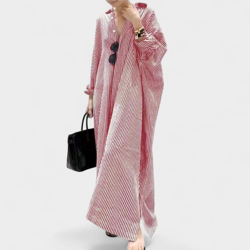 Elise | Striped Lapel Maxi Dress - Lora Toronto