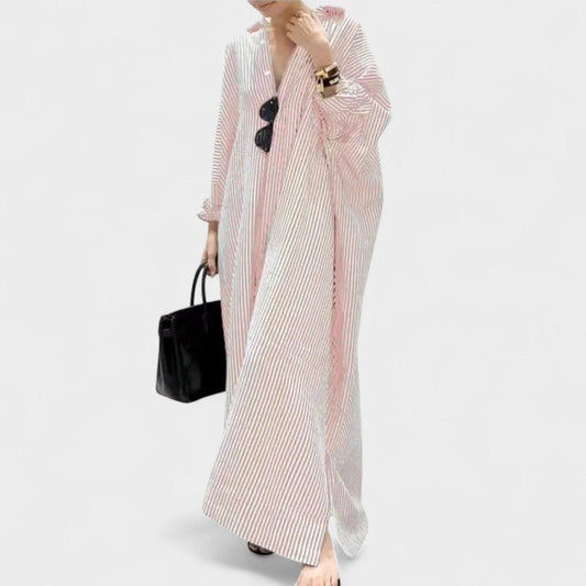 Elise | Striped Lapel Maxi Dress - Lora Toronto