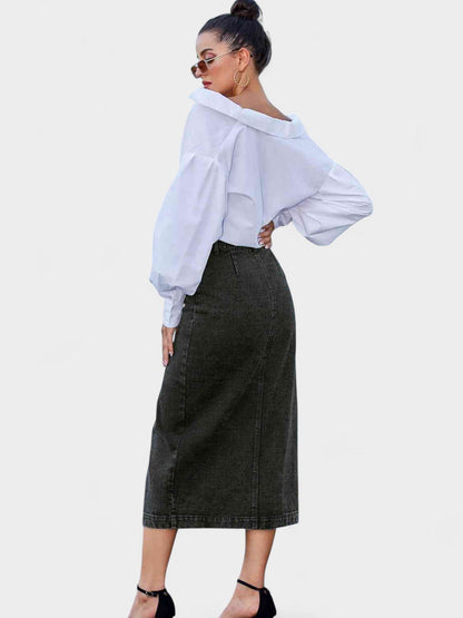 Elodie | Button - Front Cotton Blend Skirt - Lora Toronto