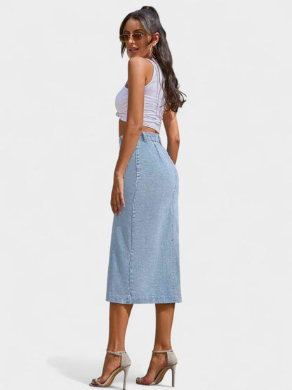 Elodie | Button - Front Cotton Blend Skirt - Lora Toronto