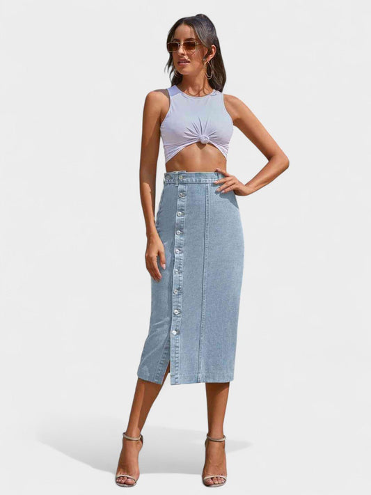 Elodie | Button - Front Cotton Blend Skirt - Lora Toronto