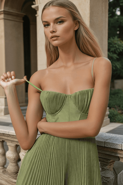 Elodie | Pleated Tulle Corset Midi Dress - Lora Toronto