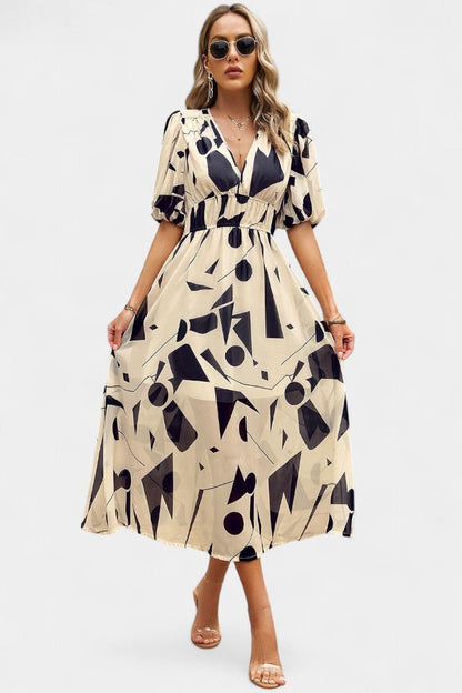 Georgina | V - Neck Floral Midi Dress - Lora Toronto