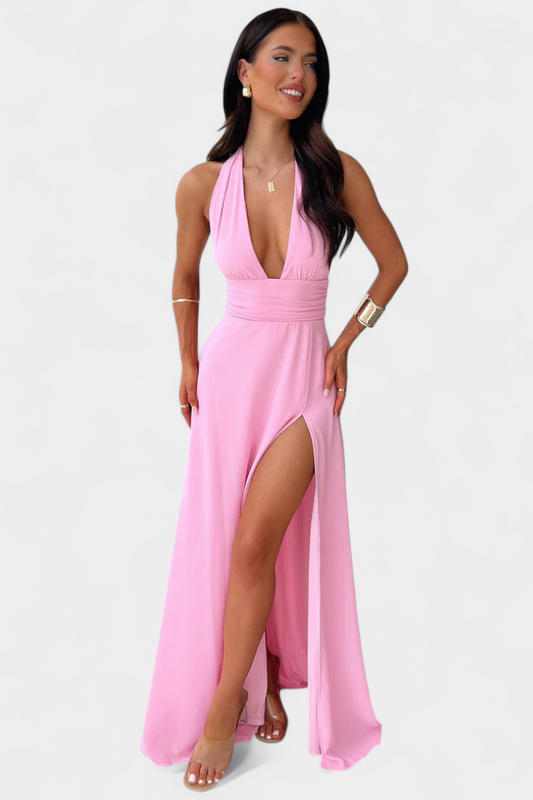 Latisha Halter Neck High-Slit Dress