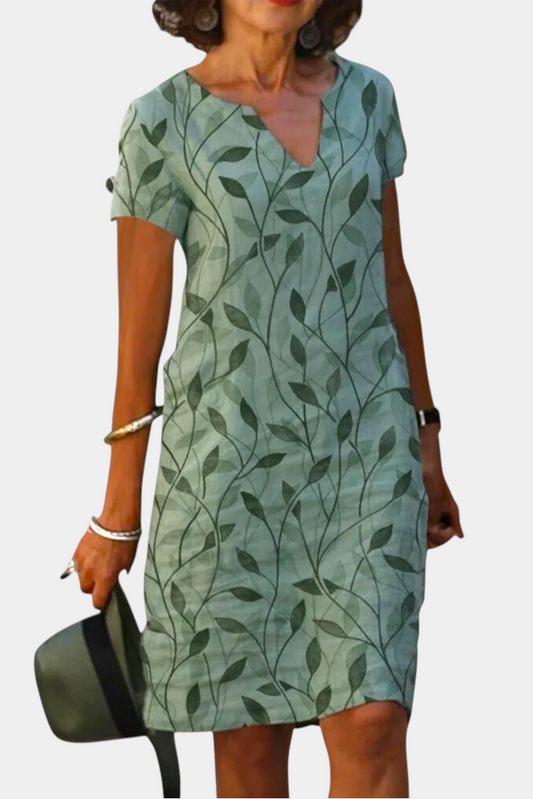 Elowen Casual Print V-Neck Shift Dress