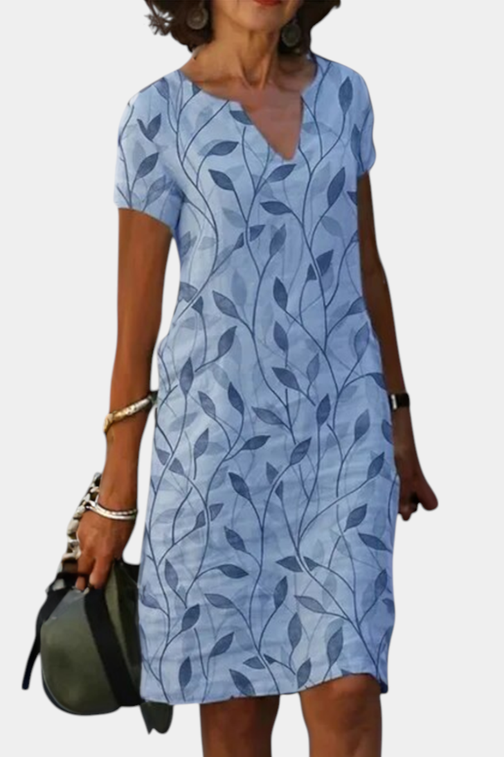 Elowen Casual Print V-Neck Shift Dress