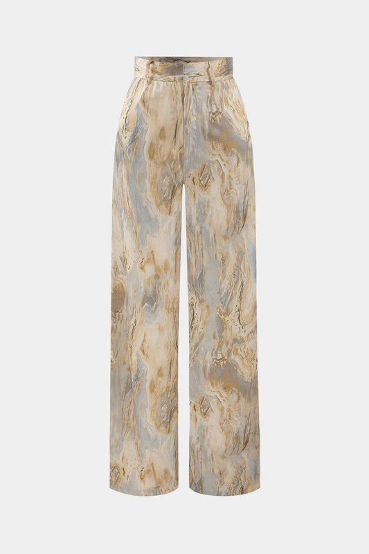 Inna Marble Print High - Waisted Straight Leg Pants - Lora Toronto