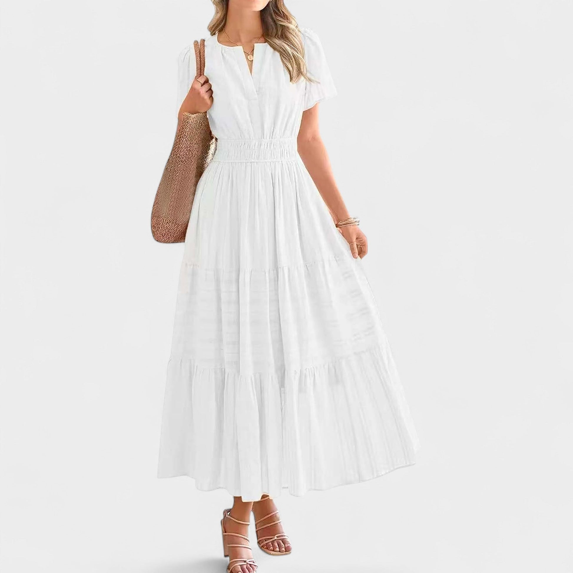 Isla | Tiered V - Neck Maxi Dress - Lora Toronto