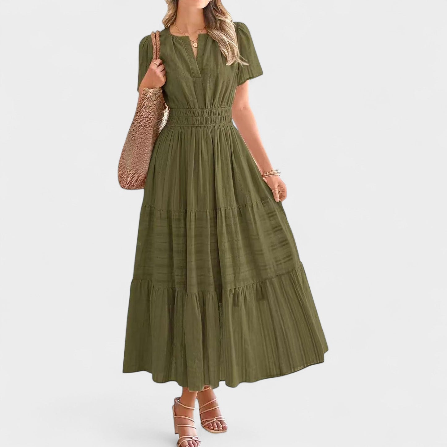 Isla | Tiered V - Neck Maxi Dress - Lora Toronto