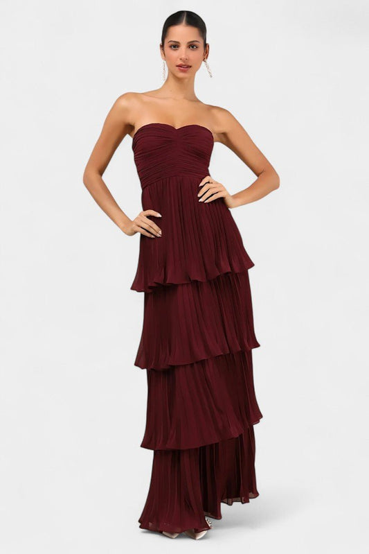 June | Strapless Pleated Tiered Maxi Dress - Lora Toronto