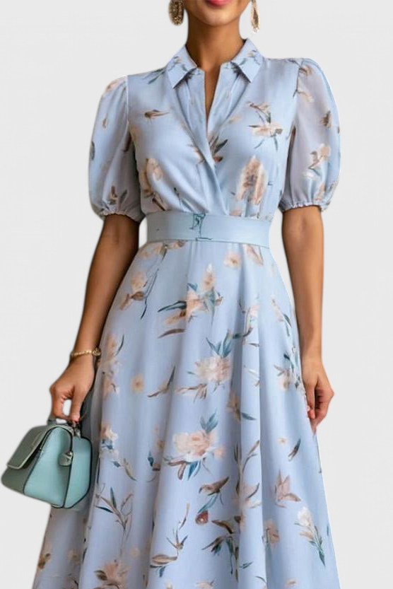Isaline Breezy Floral Print Collared Dress