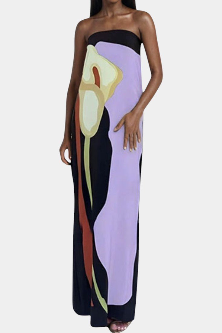 Laura | Strapless Printed Maxi Dress - Lora Toronto