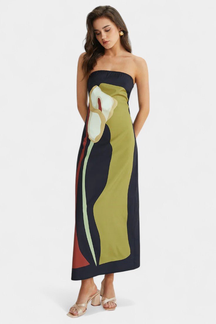 Laura | Strapless Printed Maxi Dress - Lora Toronto