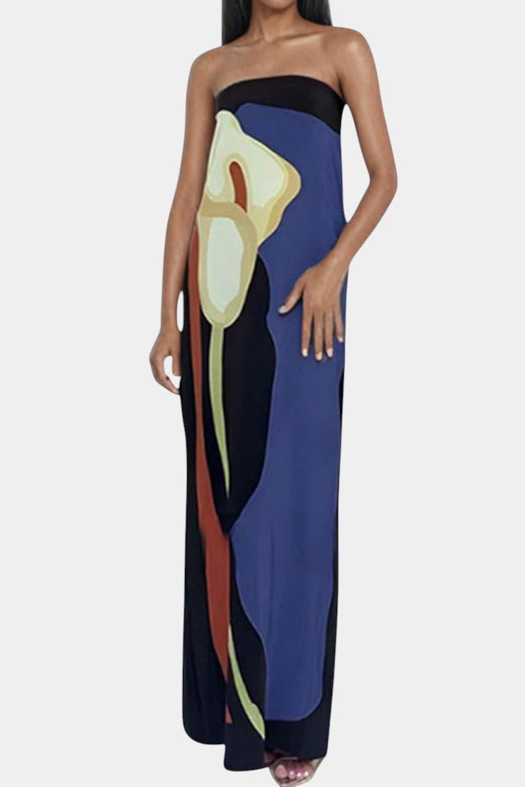Laura | Strapless Printed Maxi Dress - Lora Toronto