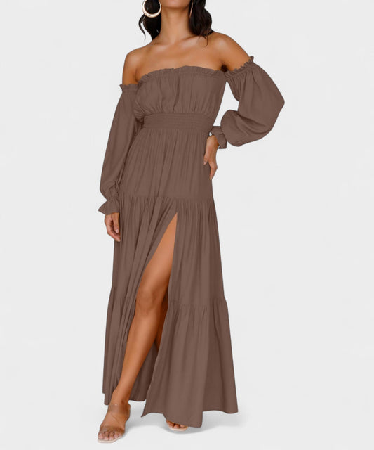 Lila | Off - Shoulder Flounce Maxi Dress - Lora Toronto
