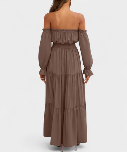 Lila | Off - Shoulder Flounce Maxi Dress - Lora Toronto