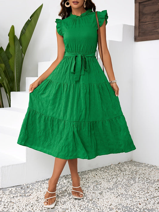 Lily | Belted Ruffle Mock Neck Dress - Lora Toronto