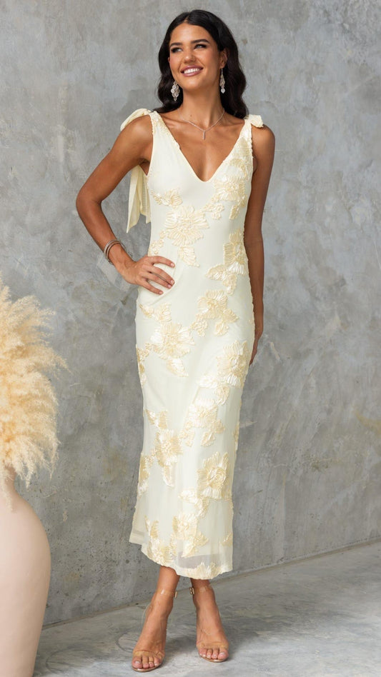 Lily | Embroidered Floral Mesh Maxi Dress - Lora Toronto