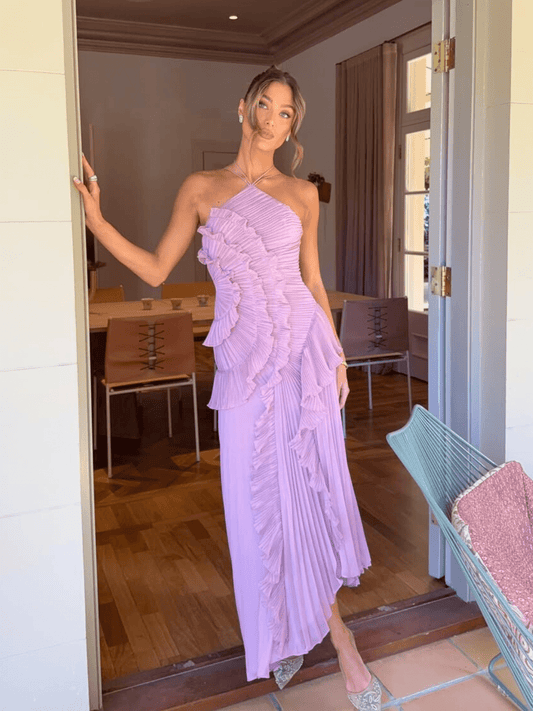 Marina | Maxi Pleated Chiffon Dress - Lora Toronto