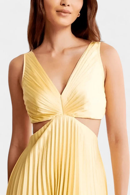 Selena | Sleeveless Pleated Cut - Out Midi Dress - Lora Toronto