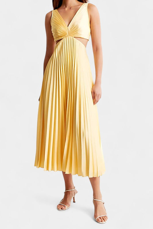 Selena | Sleeveless Pleated Cut - Out Midi Dress - Lora Toronto