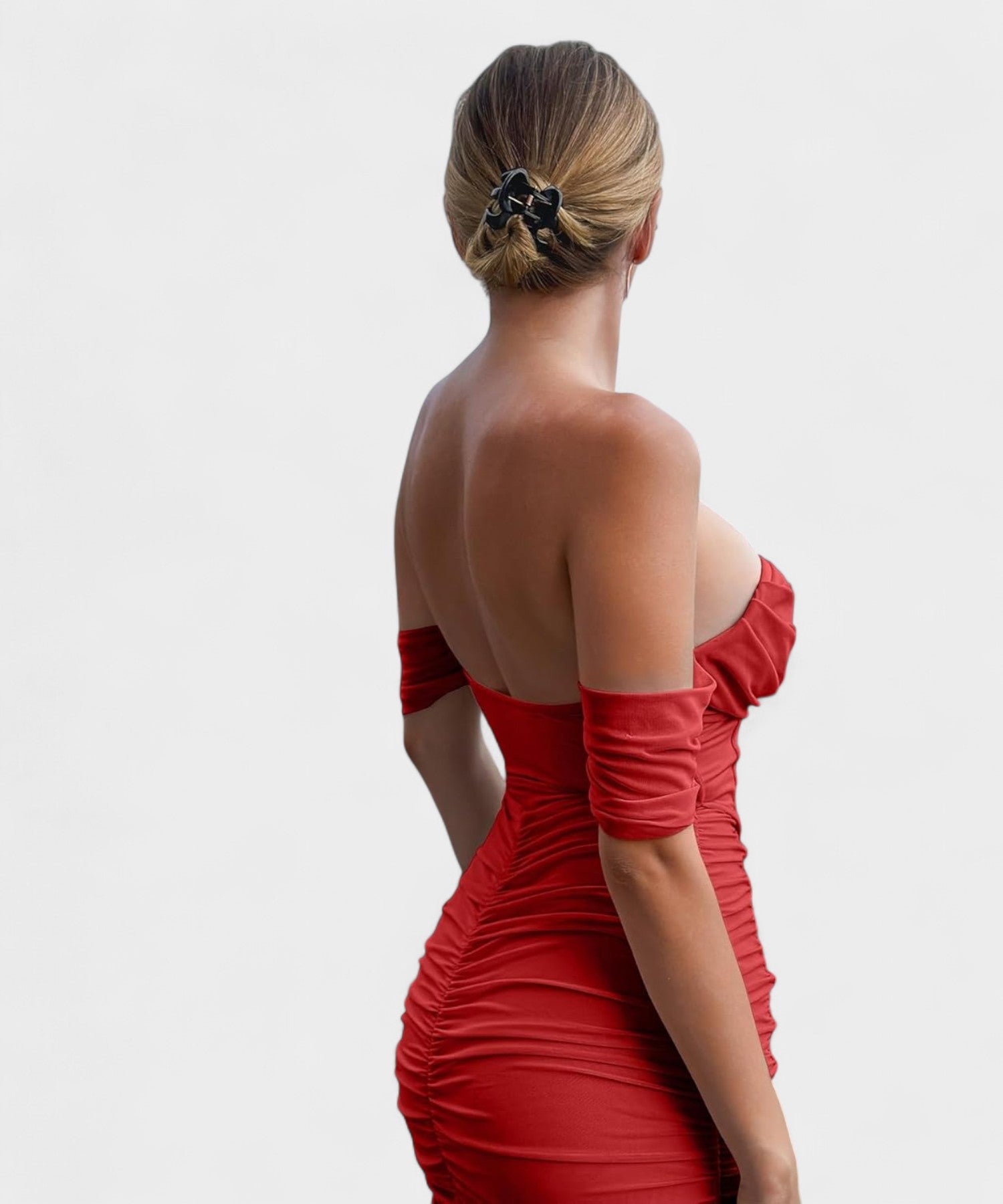 Sofia | Off - Shoulder Ruched Bodycon Midi Dress - Lora Toronto