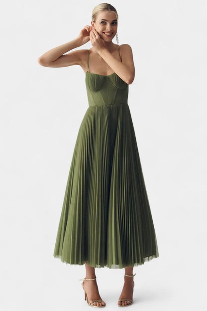 Elodie Pleated Tulle Corset Midi Dress