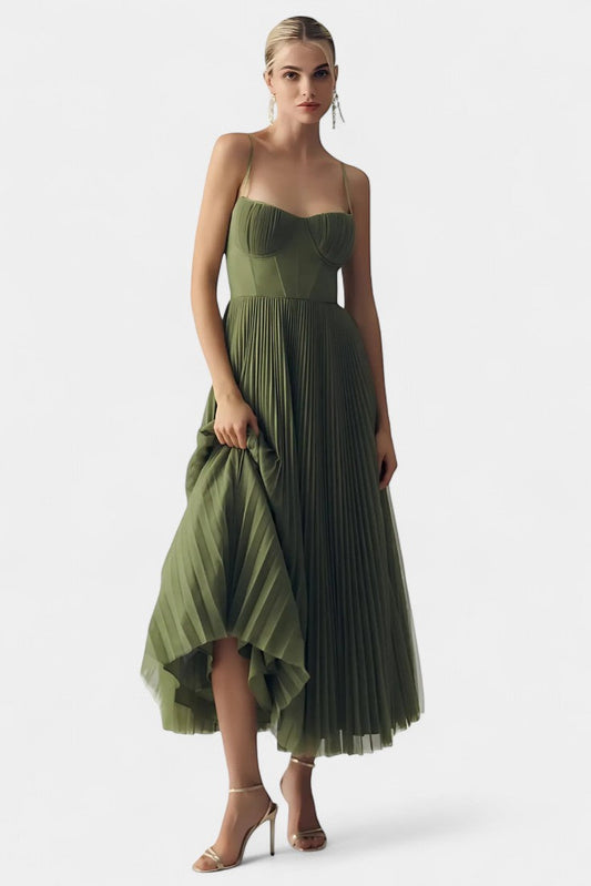Elodie Pleated Tulle Corset Midi Dress