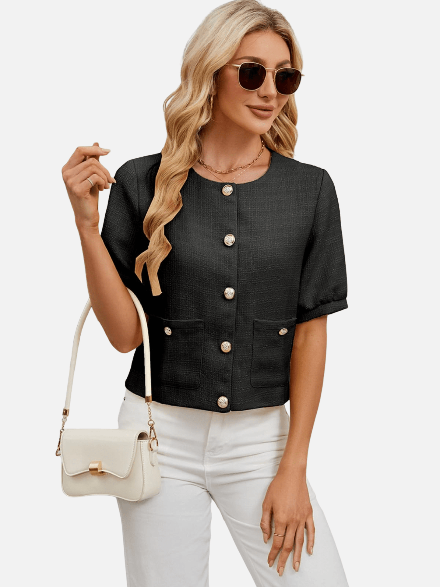 Vivienne | Cropped Tweed Blazer Jacket - Lora Toronto
