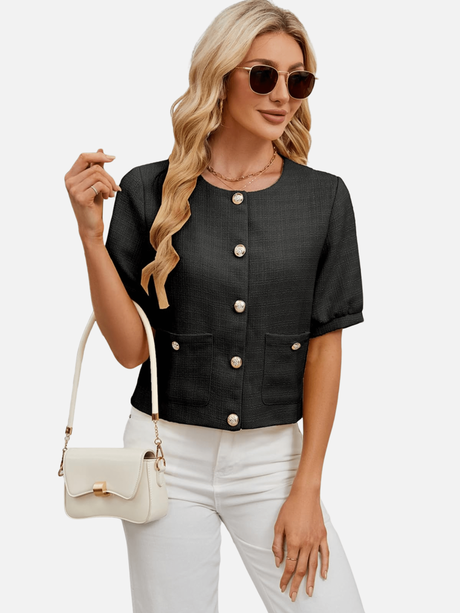 Vivienne | Cropped Tweed Blazer Jacket - Lora Toronto