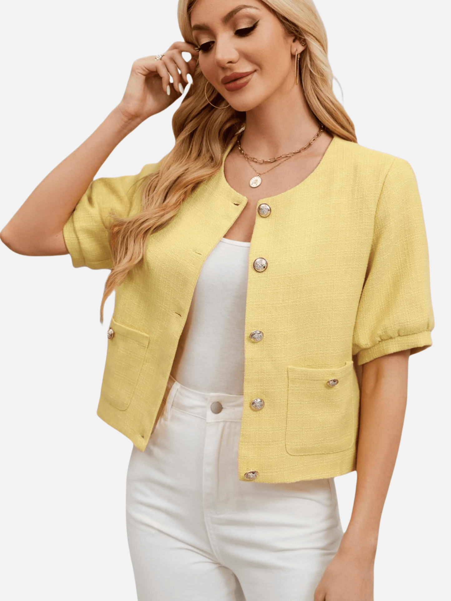 Vivienne | Cropped Tweed Blazer Jacket - Lora Toronto